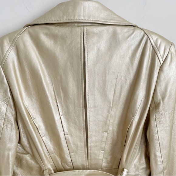 HERVE LEGER  Gold Leather Coat with beautiful lining - Picture 4 of 11